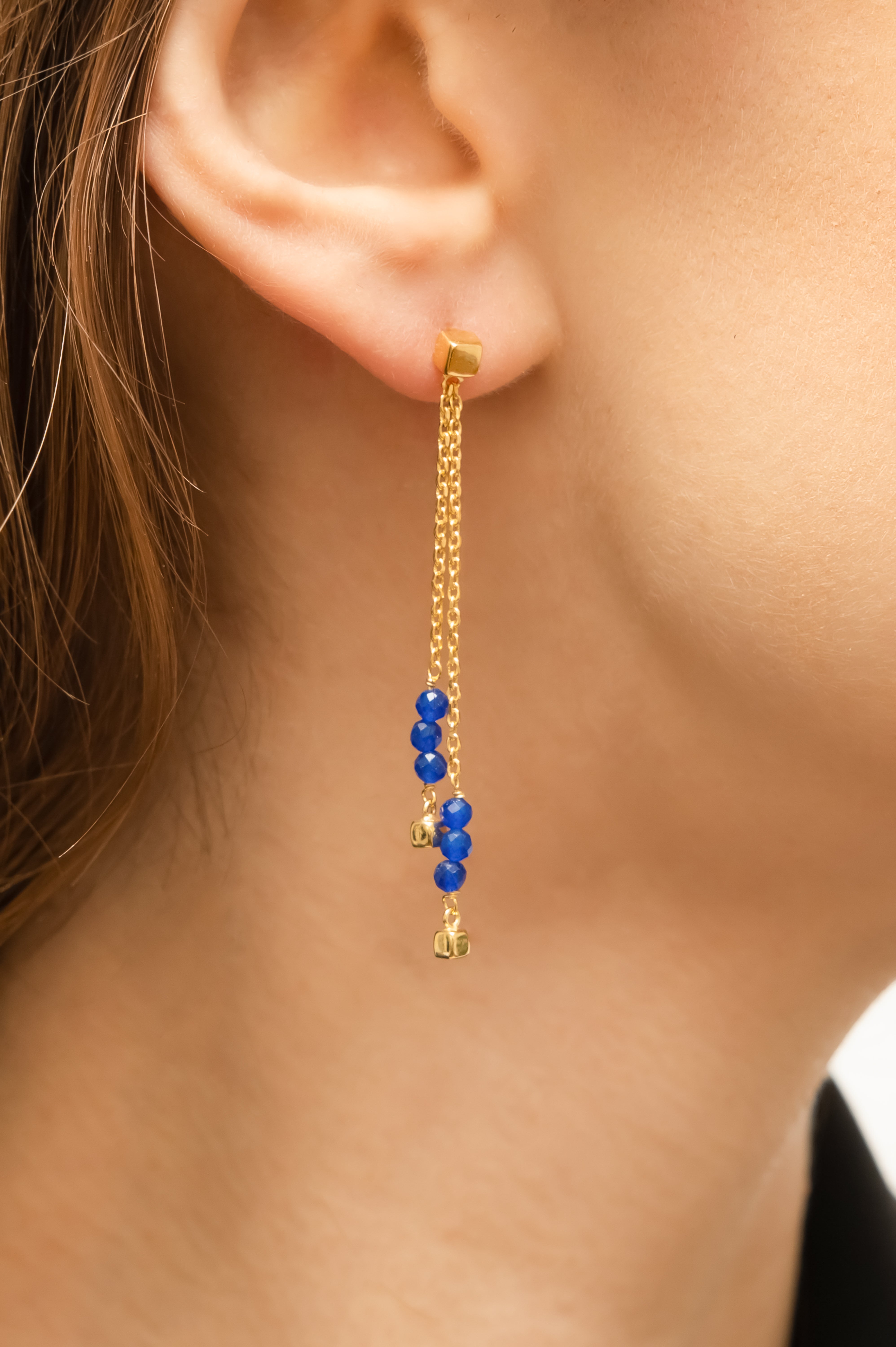 Terra Blue Jade Long Earrings Gold