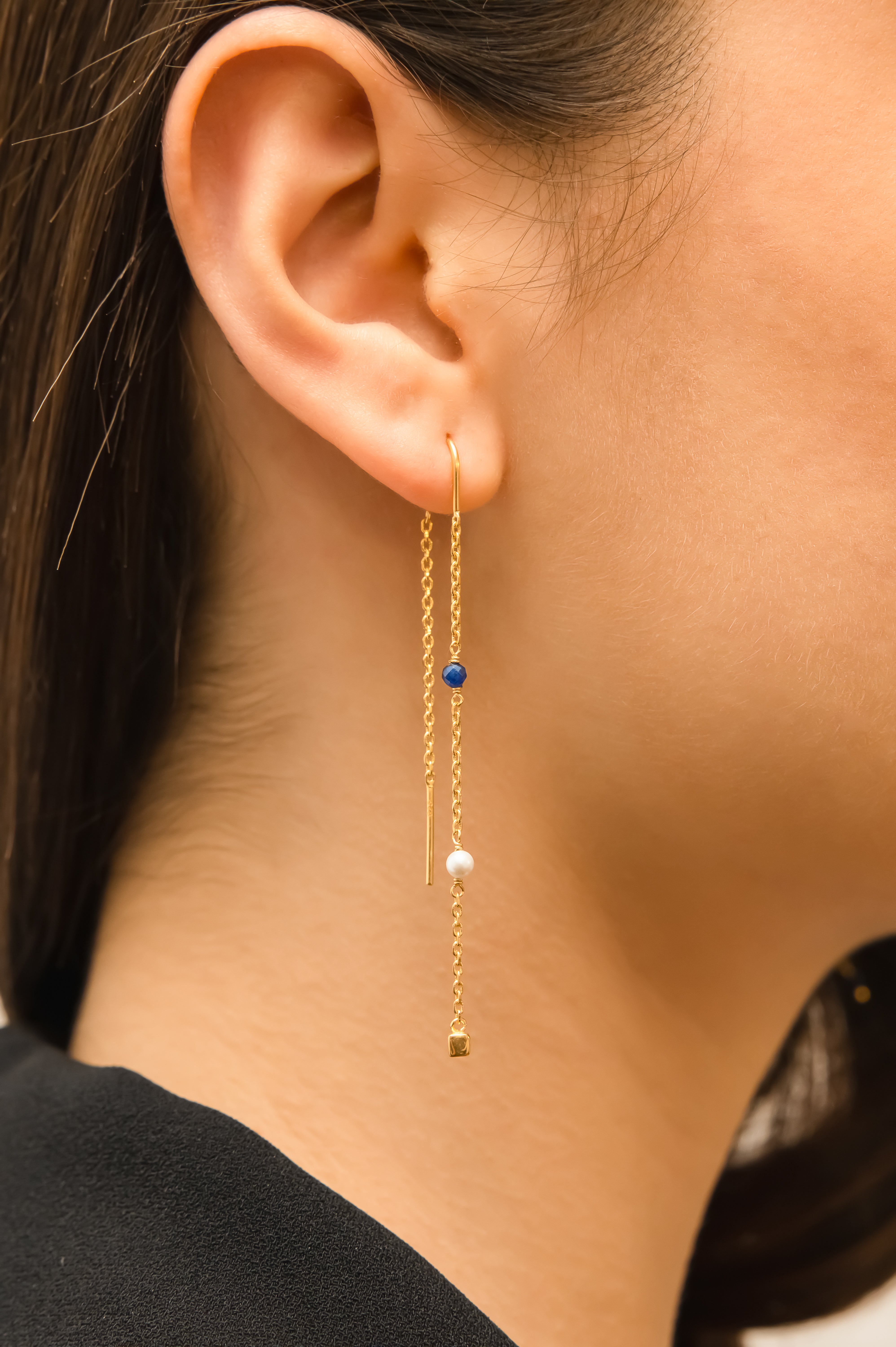 Into The Blue Jade Long Earrings Gold