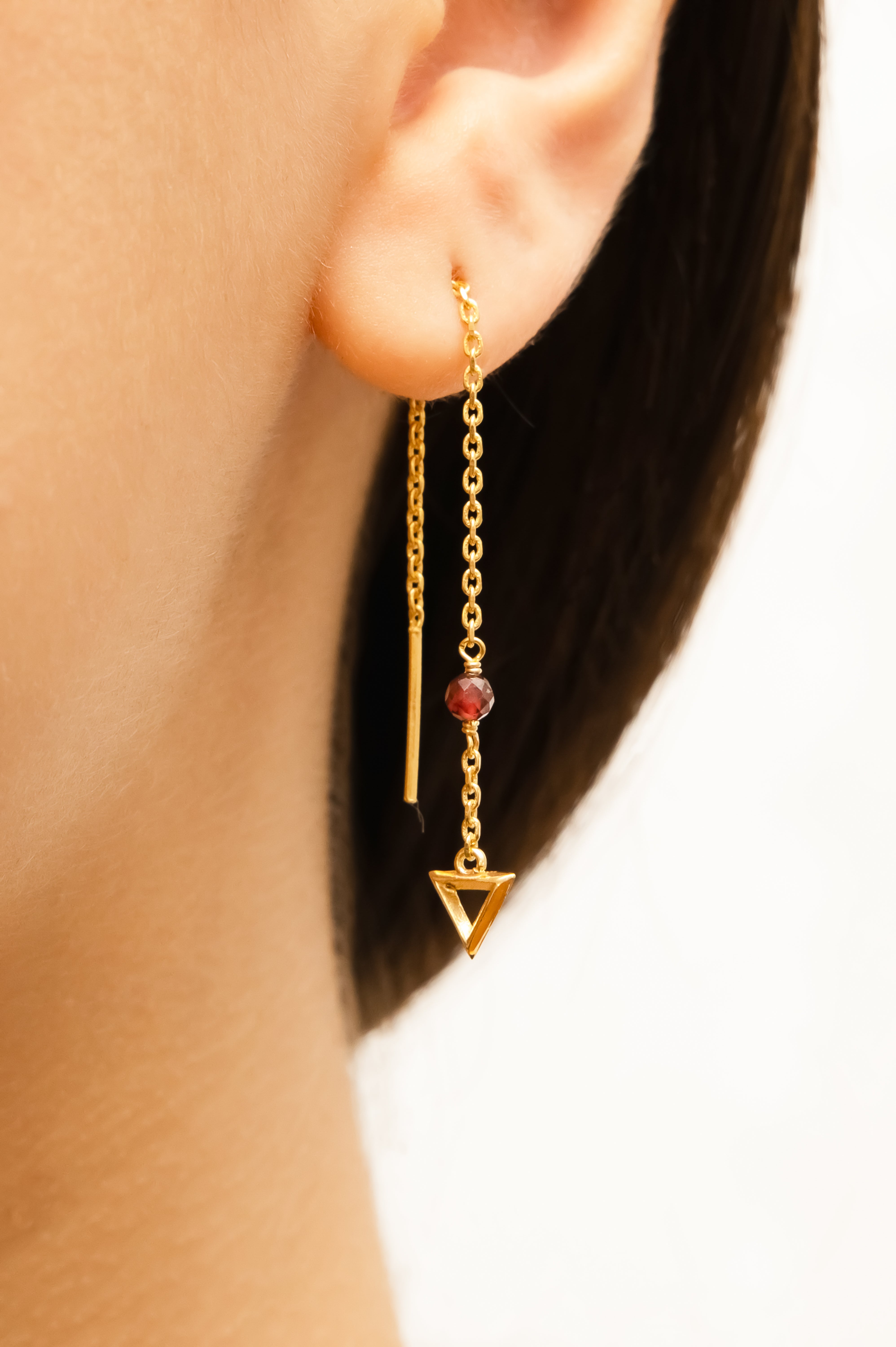 Fire Fever Red Garnet Long Earrings Gold