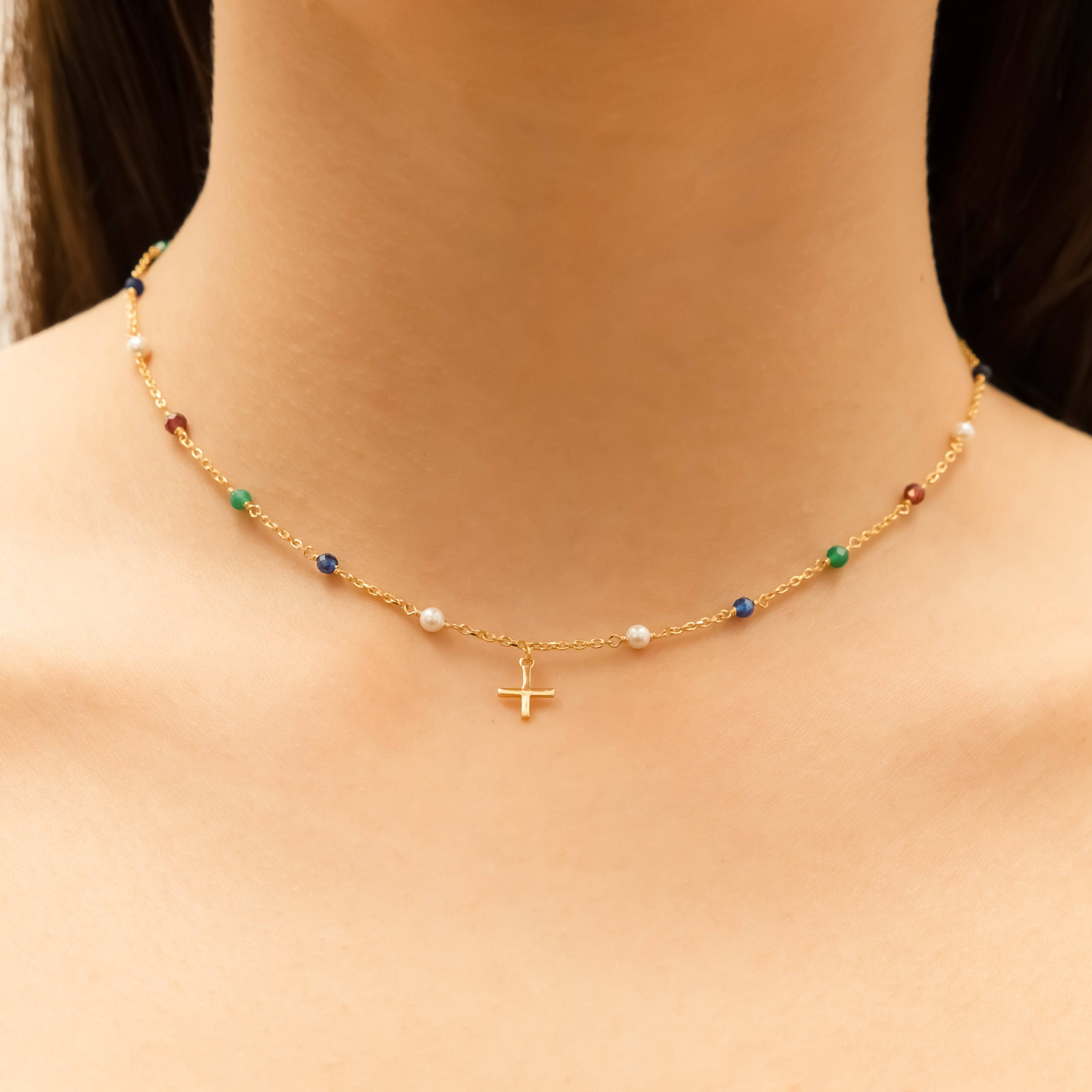 Stellar Aquarel Natural Stones Woman Choker Gold