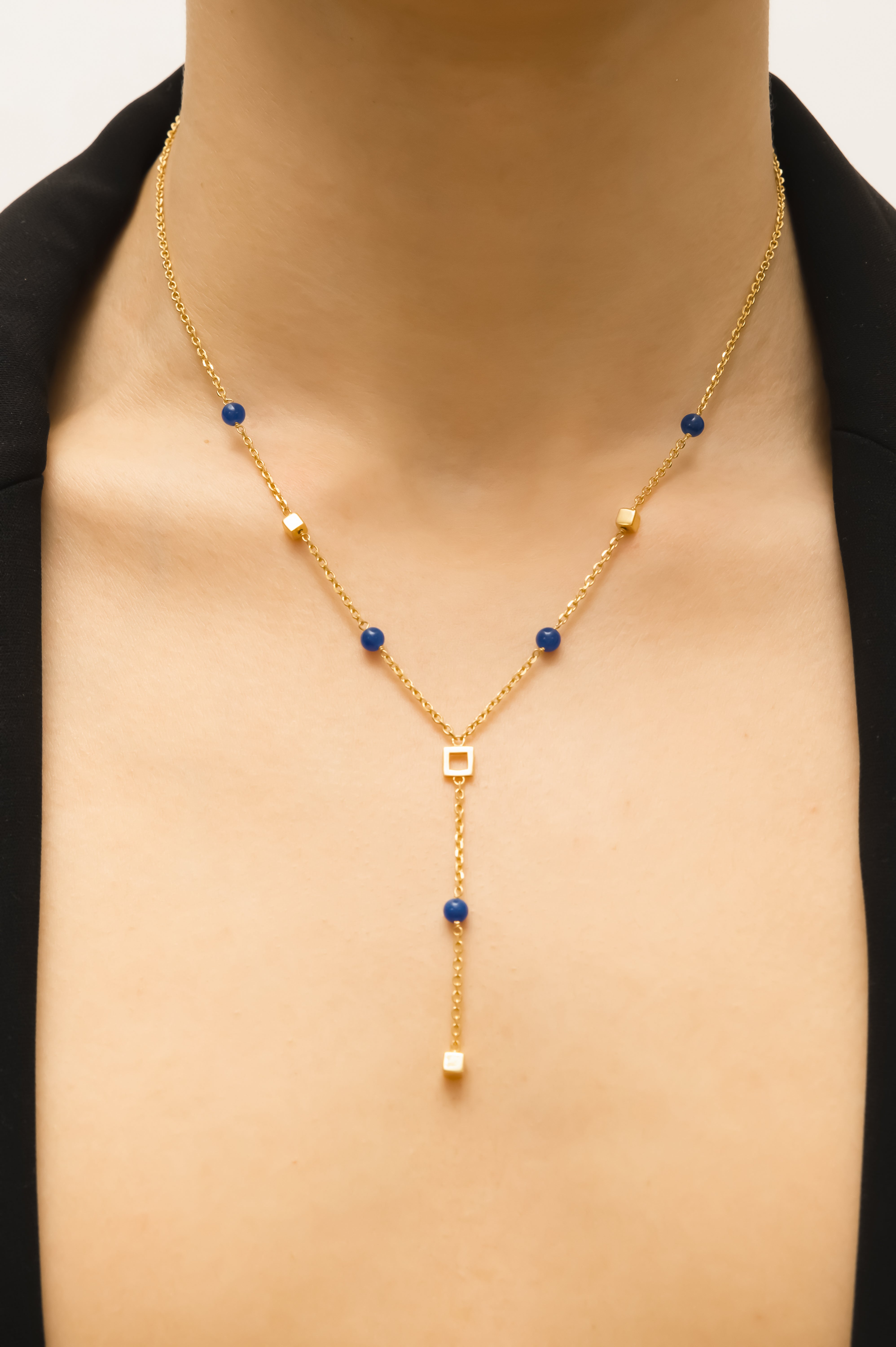 Terra Blue Jade Unisex Necklace Gold