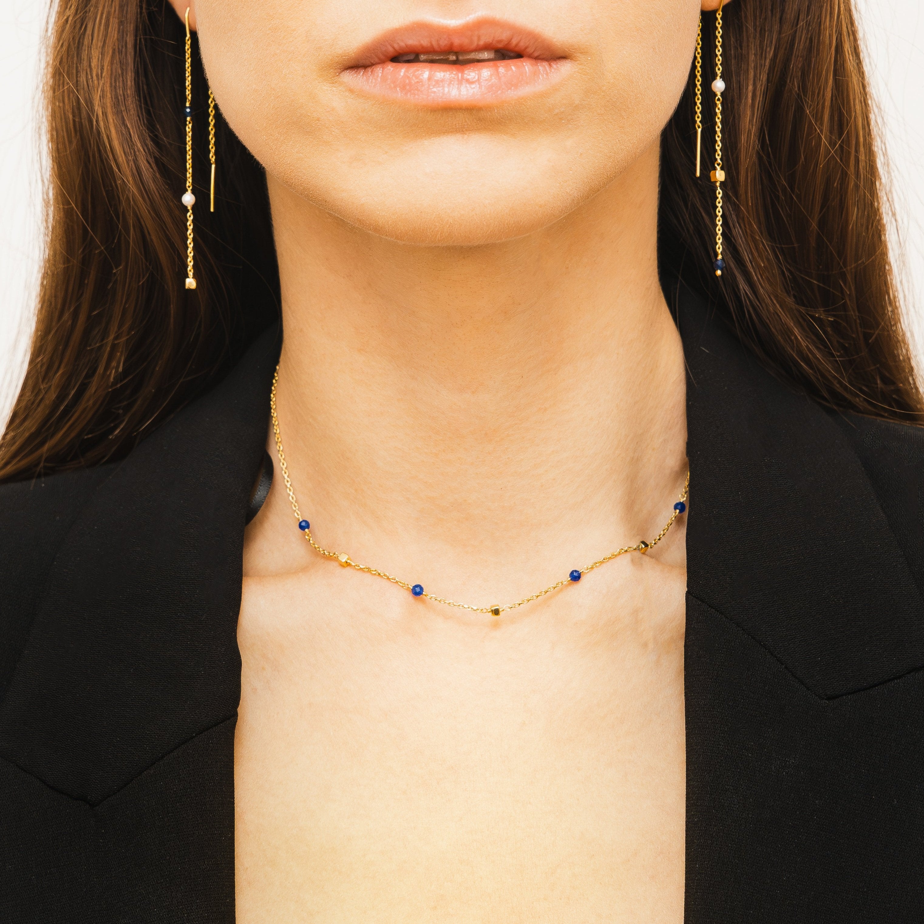 Terra Blue Jade Woman Choker Gold