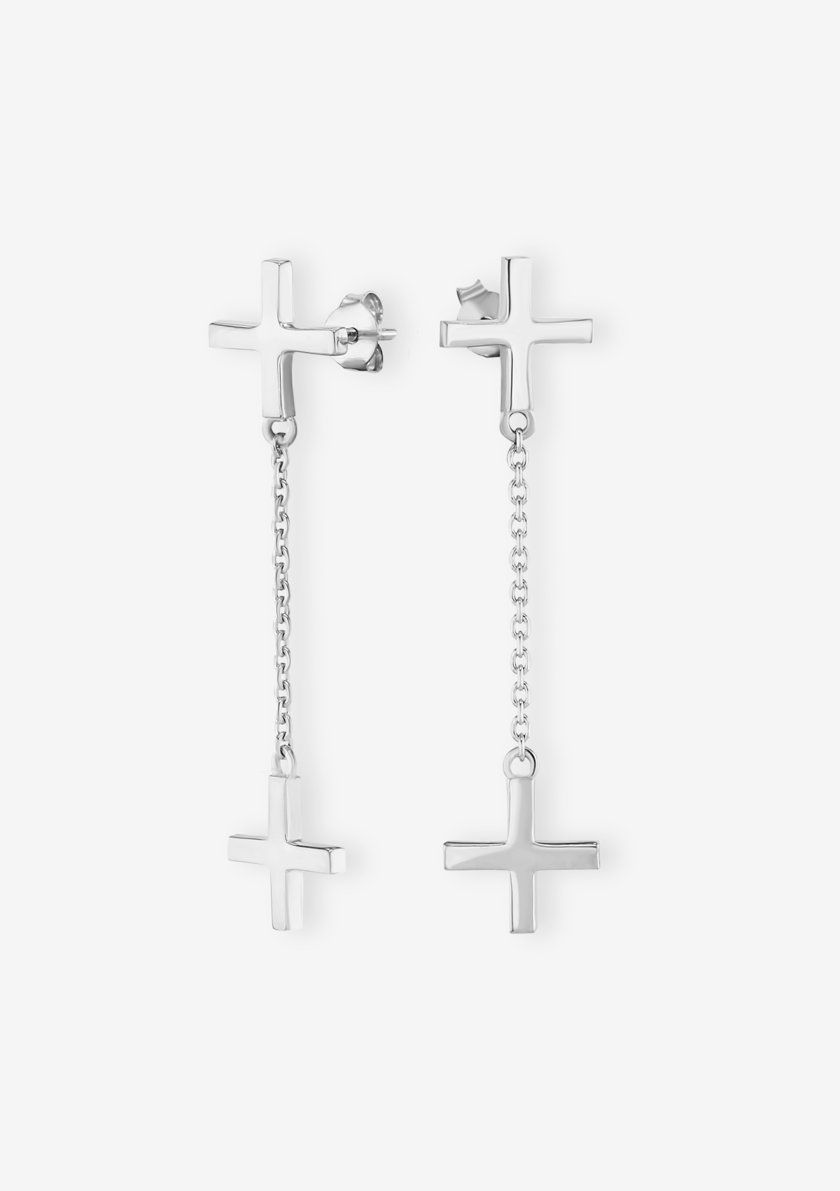    Singula-jewelry-silver-falling-cross-long-earrings